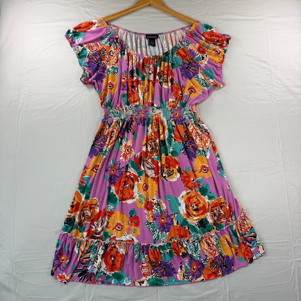 Lane Bryant Women 18/20 Purple Floral Off Shoulder Smocked Midi Sundress